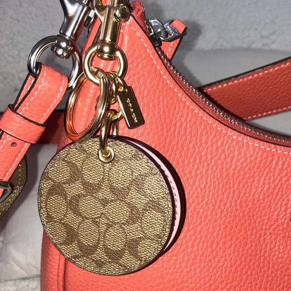 Coach Pink and Brown Signature C Bag Charm/Key Holder mirror gold hardware - Picture 10 of 15
